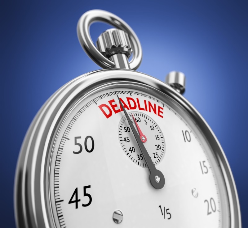 stop watch with hands approaching a time described with the word Deadline